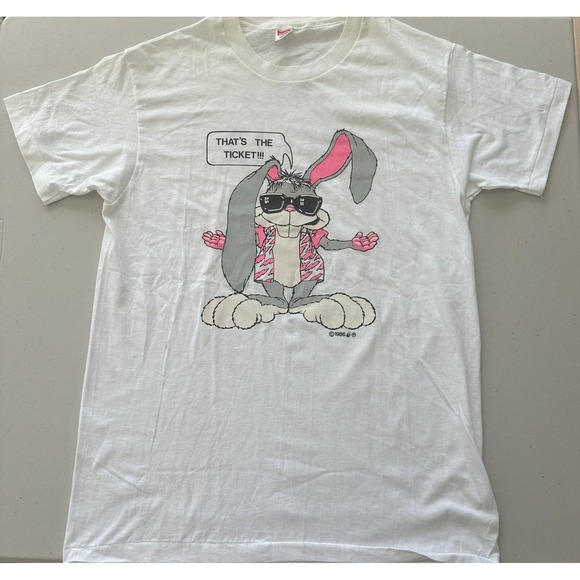 Vintage Bunny Shirt Mens Large Hanes Single Stitch 80s Graphic Made USA - Picture 1 of 10